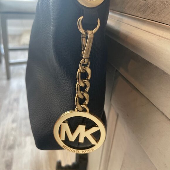 MICHAEL KORS JET SET CHAIN MESSENGER CROSSBODY LEATHER BLUE/GOLD PREOWNED - Picture 8 of 9